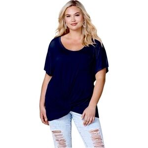 VENUS Women's Black Short Sleeve Top XL Neutral Knot Tie Pocket T Shirt Blouse